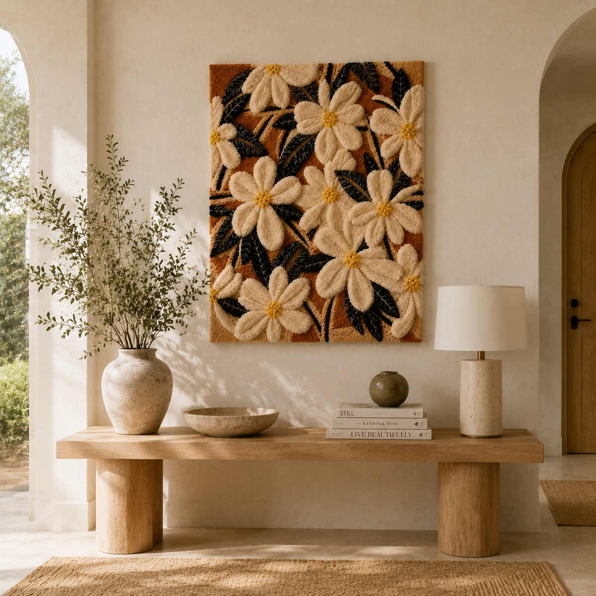 Hewn Earth Wildflower Nocturne wall art featuring a serene floral design on a textured canvas.
