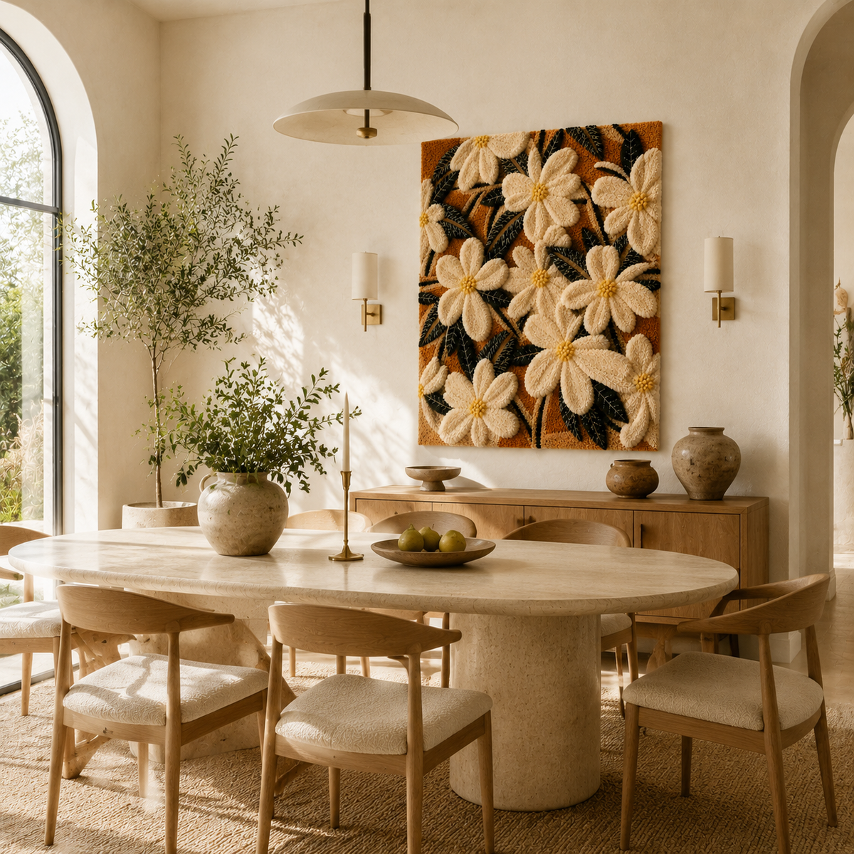 Hewn Earth Wildflower Nocturne wall art featuring vibrant wildflower illustrations on a dark background.
