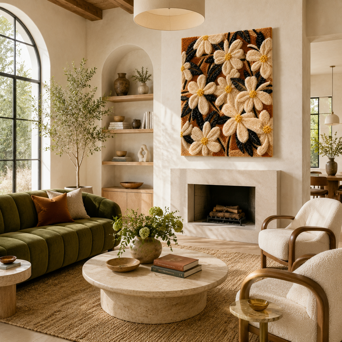 Hewn Earth Wildflower Nocturne wall art featuring a serene nocturnal floral scene on a textured canvas.
