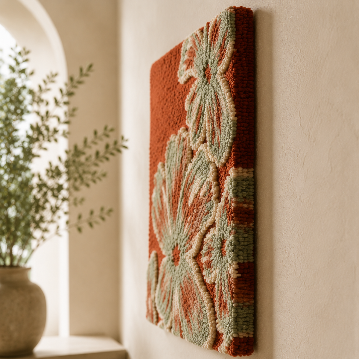 Hewn Earth Sage Cosmos wall art, abstract nature-inspired design in earthy tones on canvas, modern home decor piece