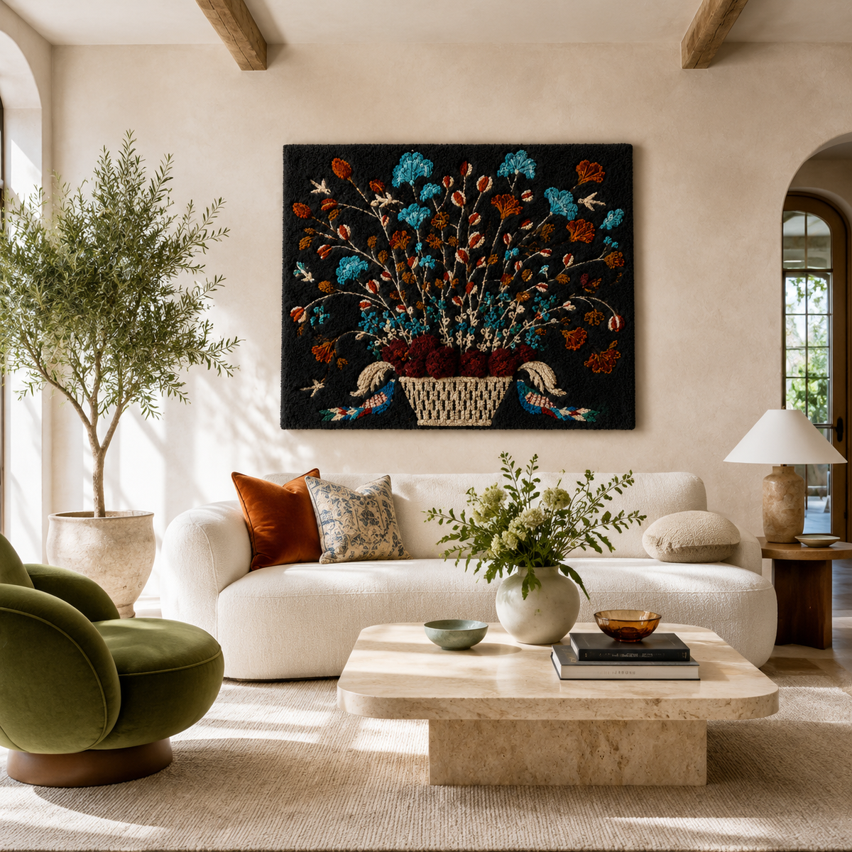 Hewn Earth Folk Wildflower Basket wall art featuring vibrant wildflowers in a basket, perfect for nature-inspired home decor.