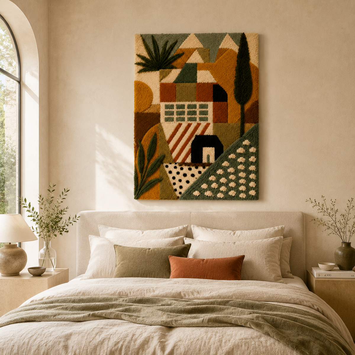 Hewn Earth Tuscan Village HE-0030 wall art, scenic landscape painting featuring charming Tuscan village scene.