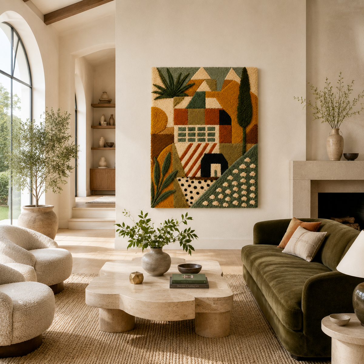Hewn Earth Tuscan Village wall art depicting a scenic landscape with warm tones and detailed architecture.