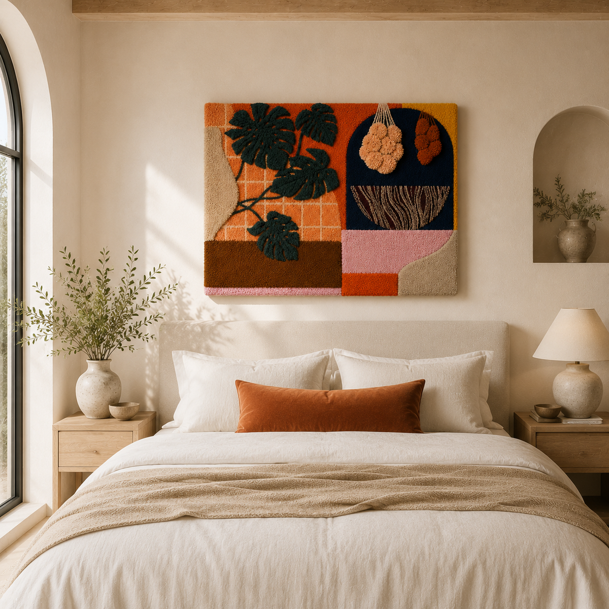 Hewn Earth Monstera Collage wall art featuring green Monstera leaves in a modern, botanical design for home decor.