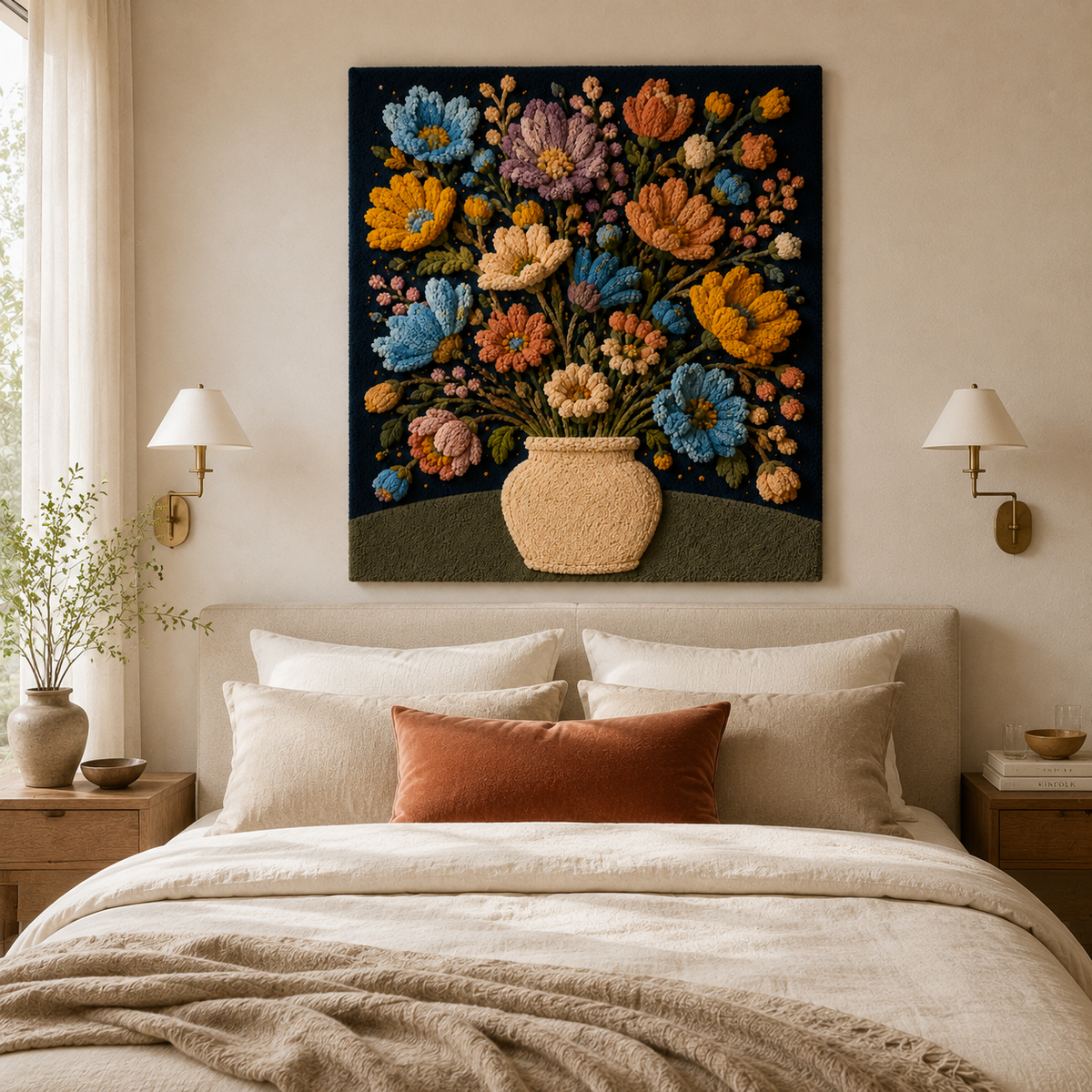 Hewn Earth Folk Wildflower Bouquet wall art featuring colorful wildflowers in a natural, rustic design for home decor.