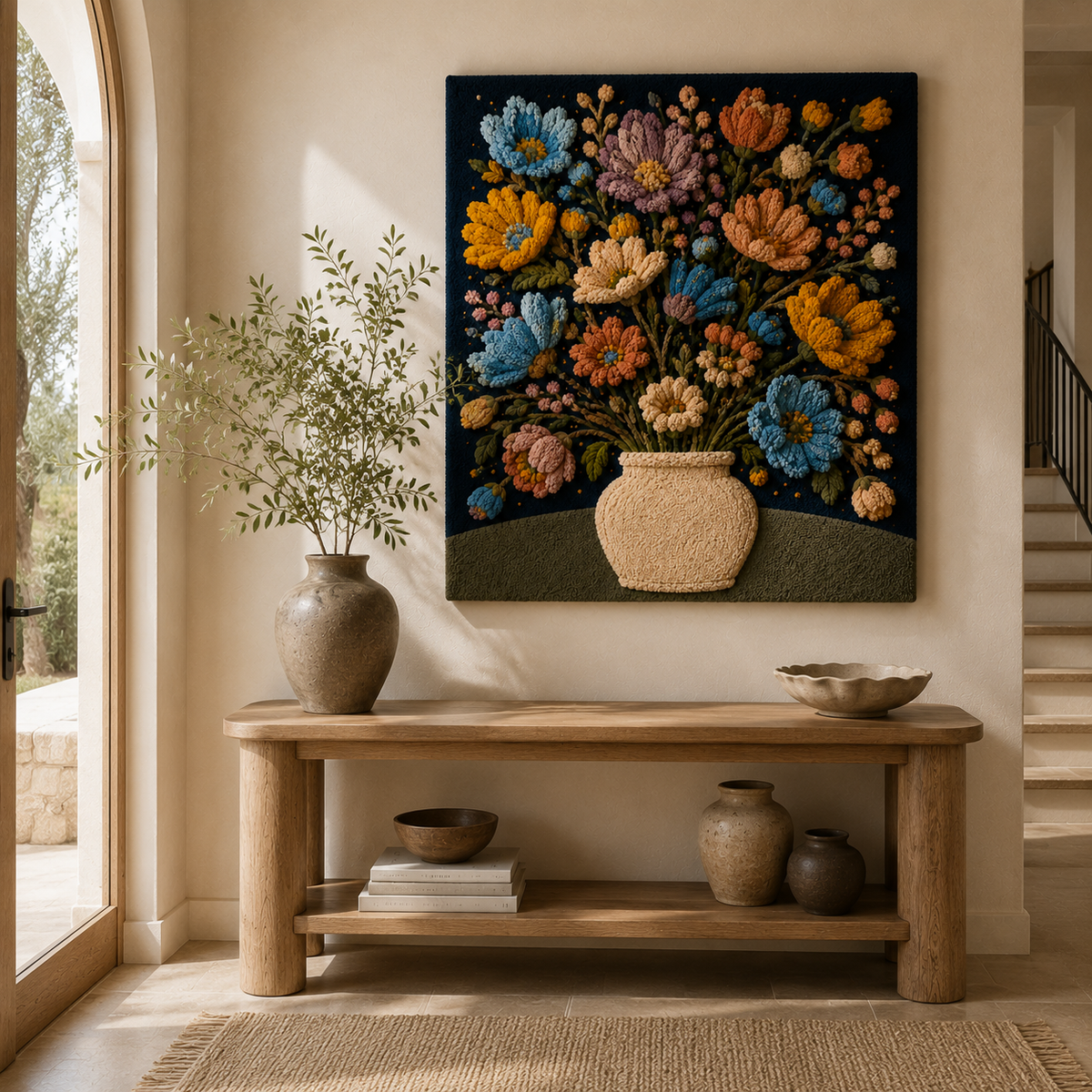 Hewn Earth Folk Wildflower Bouquet wall art featuring colorful wildflowers in a natural, artistic display.