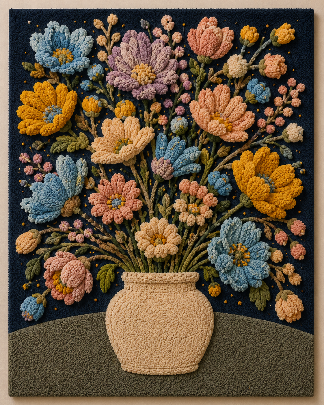 Hewn Earth Folk Wildflower Bouquet wall art featuring colorful wildflowers in a rustic natural style.