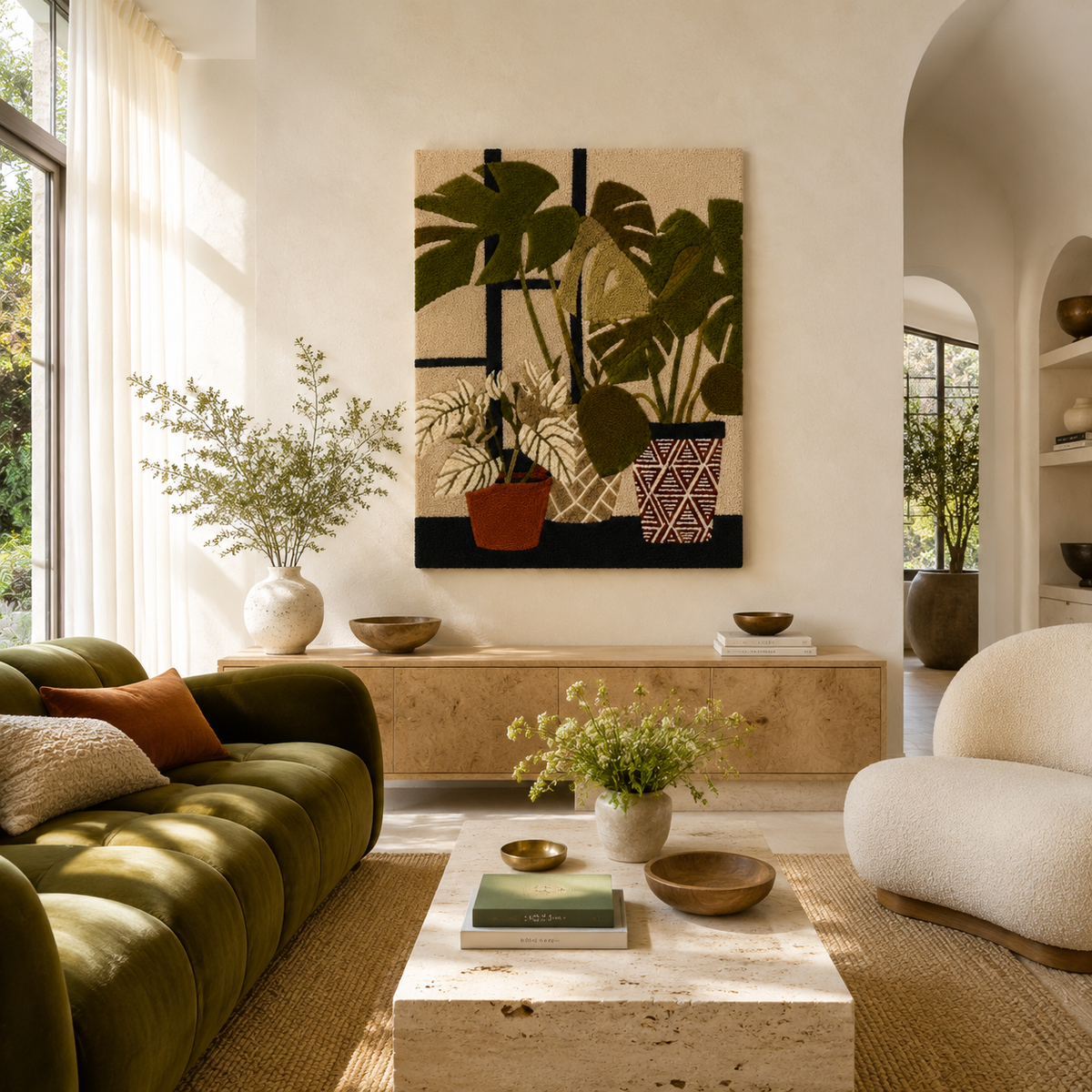 Potted botanical wall art by Hewn Earth featuring lush green plants in a decorative pot, ideal for interior wall decor.