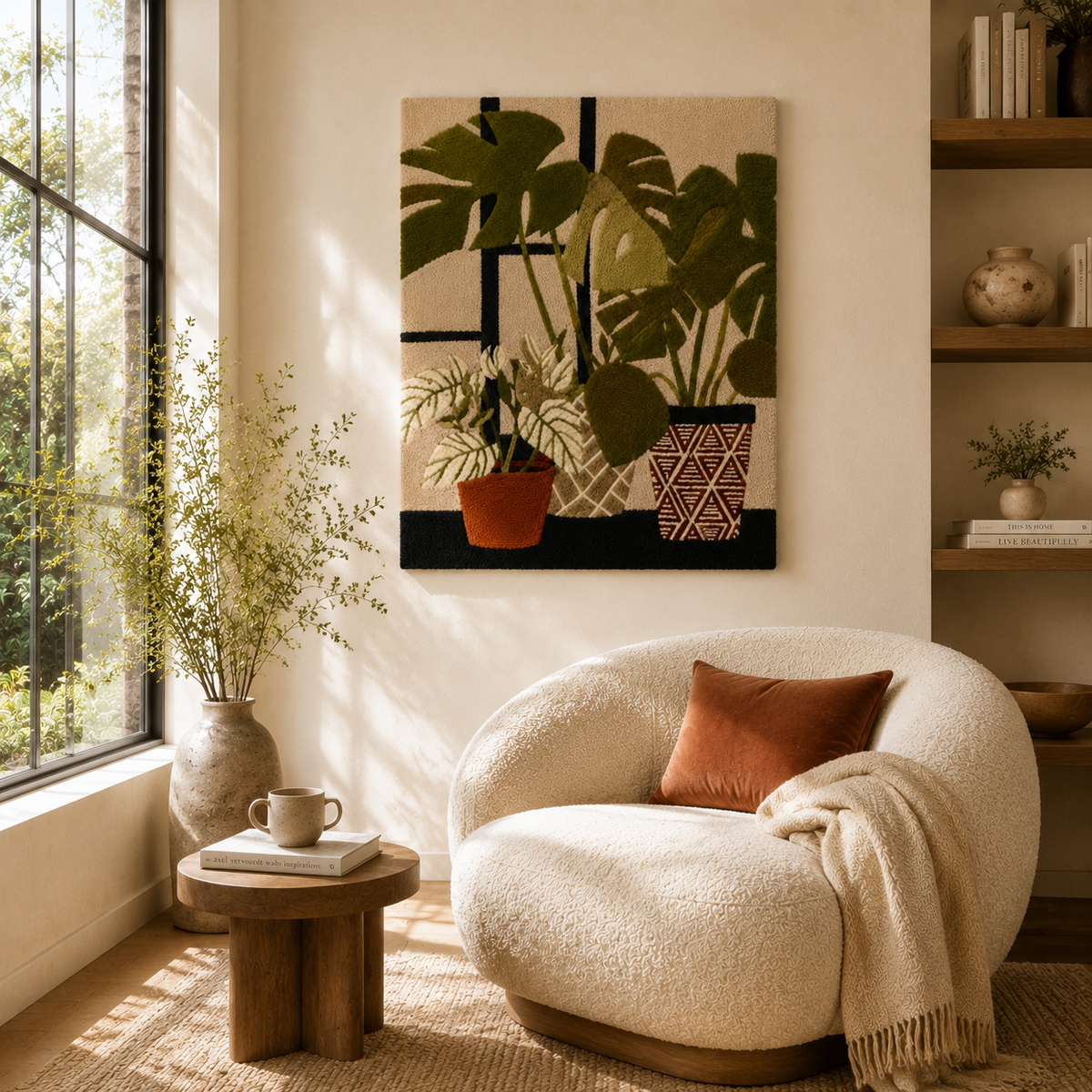 Hewn Earth potted botanical wall art in a black frame, featuring lush green leaves for a natural home decor accent.