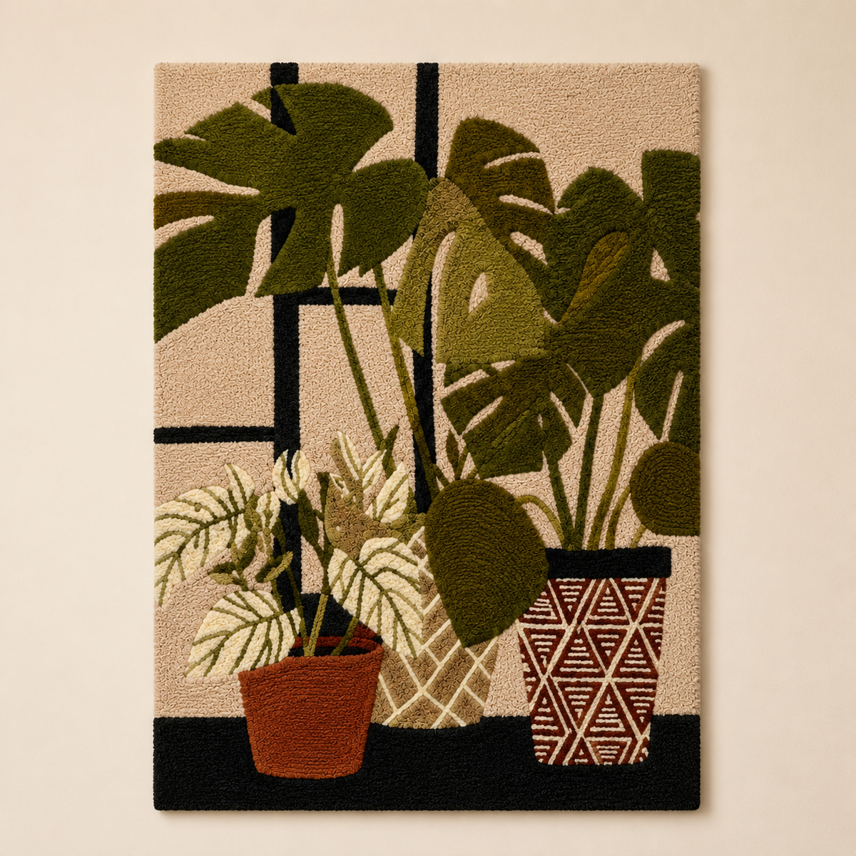Hewn Earth wall art featuring a potted botanical design in a ceramic pot, ideal for adding natural decor to indoor spaces.