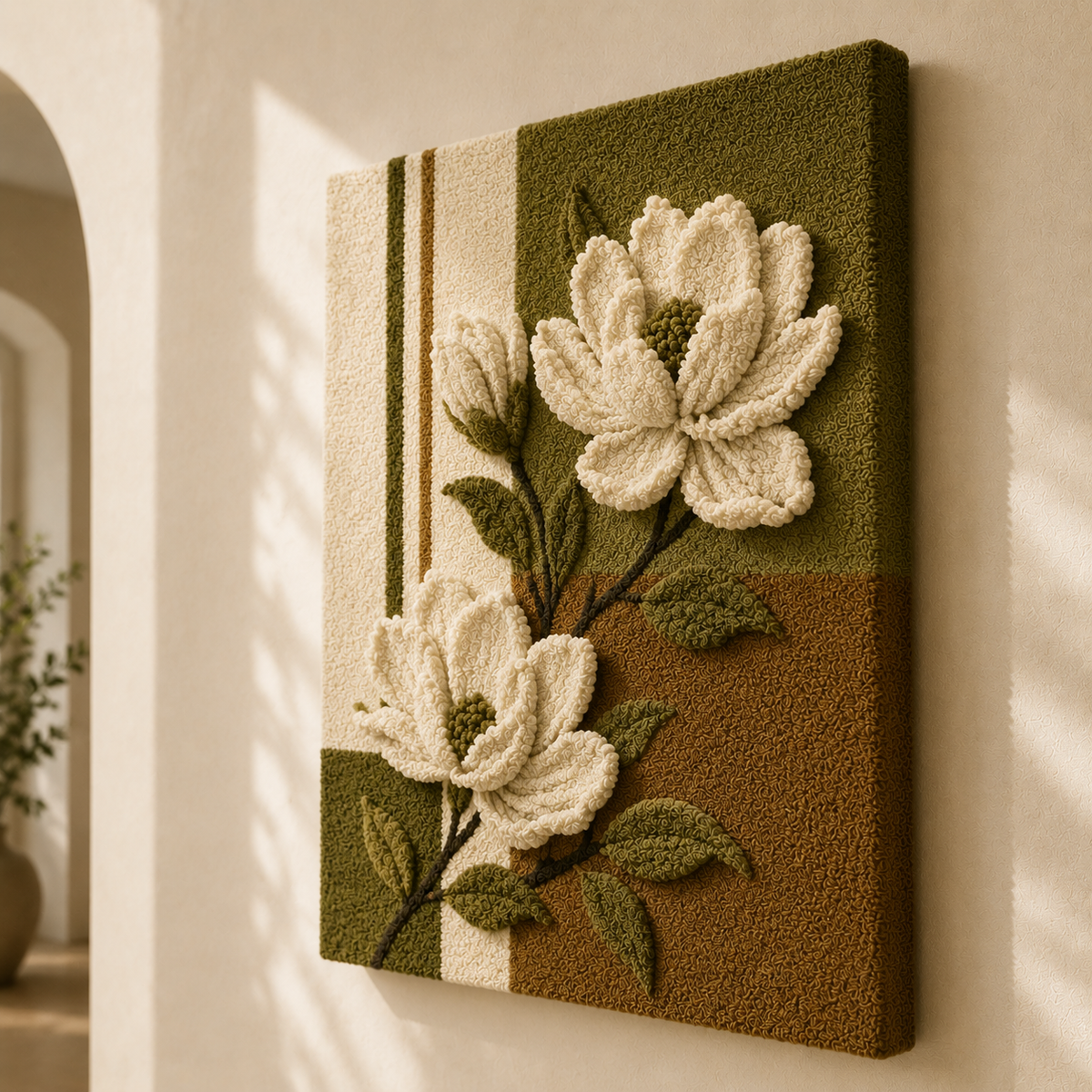 Hewn Earth Magnolia Bloom wall art featuring a vibrant, detailed floral design in a natural, artistic style.