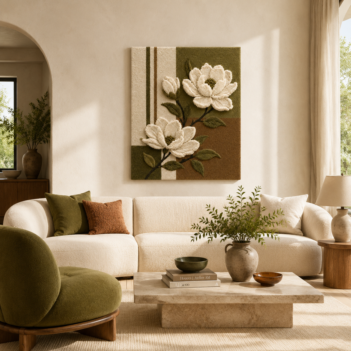 Hewn Earth Magnolia Bloom wall art, vibrant floral design on canvas, perfect for home decor.