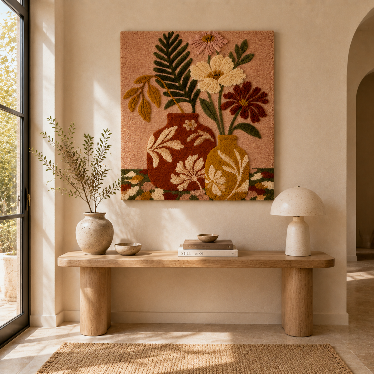Hewn Earth Aster Still Life wall art featuring a detailed botanical illustration on a neutral background.