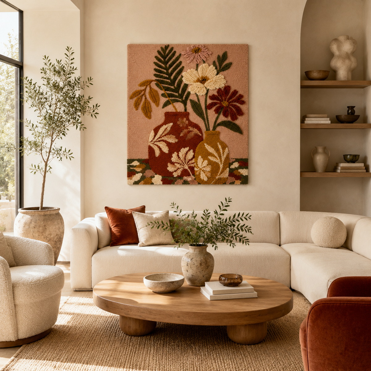 Hewn Earth Aster Still Life wall art featuring a detailed botanical illustration on a neutral background.
