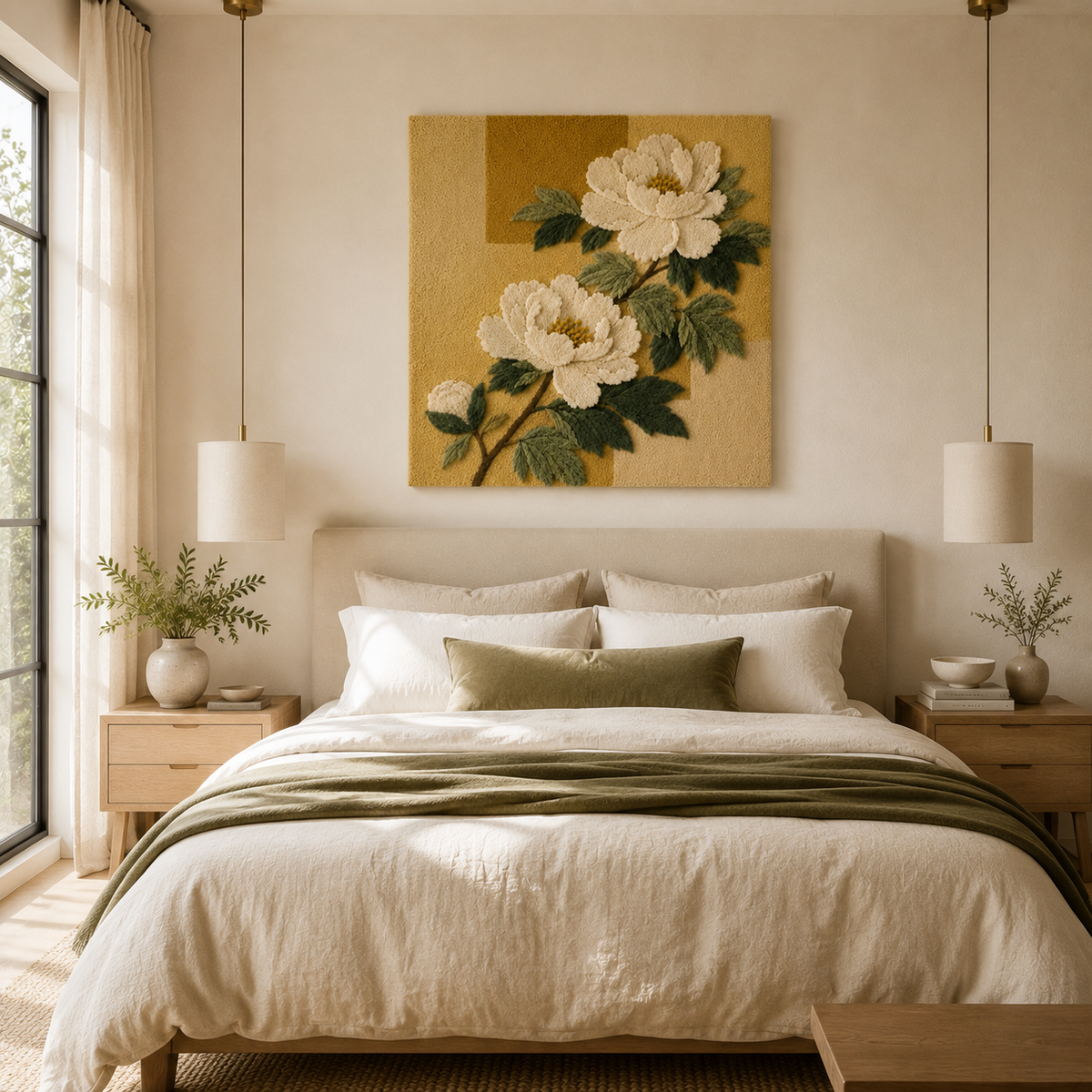 Cream peony wall art by Hewn Earth featuring detailed, realistic peony flowers on a neutral background.