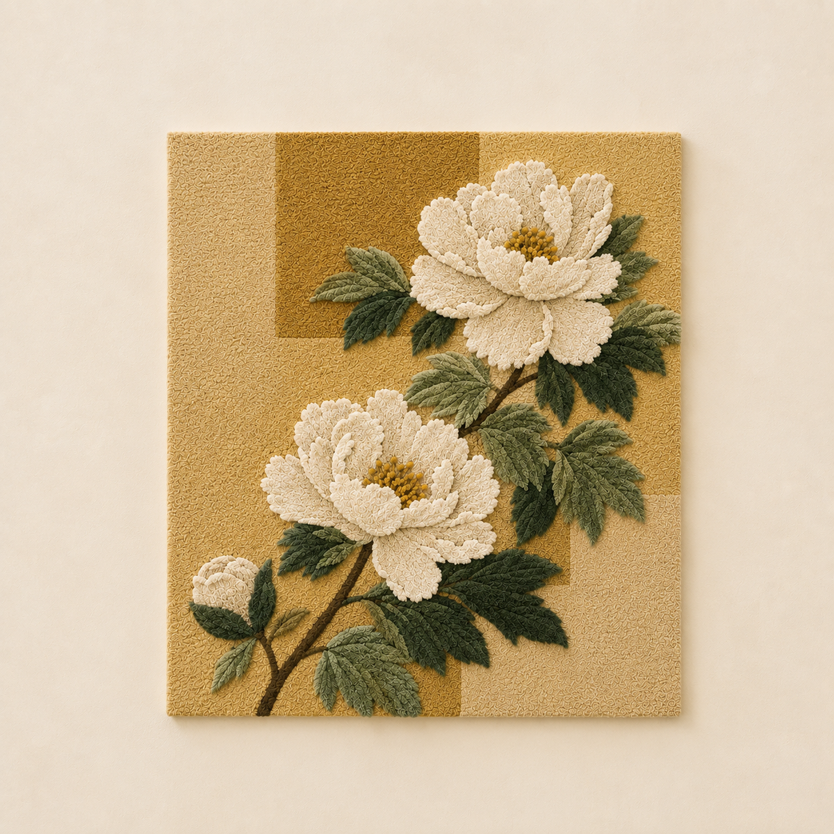 Hewn Earth Cream Peonies wall art featuring soft cream-colored peonies on a textured background, ideal for elegant home decor.