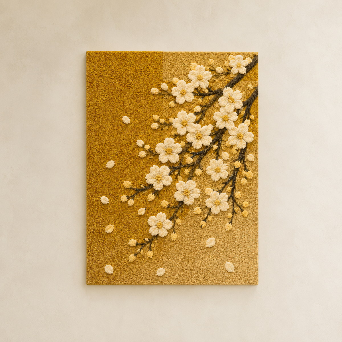 Wall art featuring delicate cherry blossoms in soft pink hues, created by Hewn Earth for a serene, nature-inspired decor.