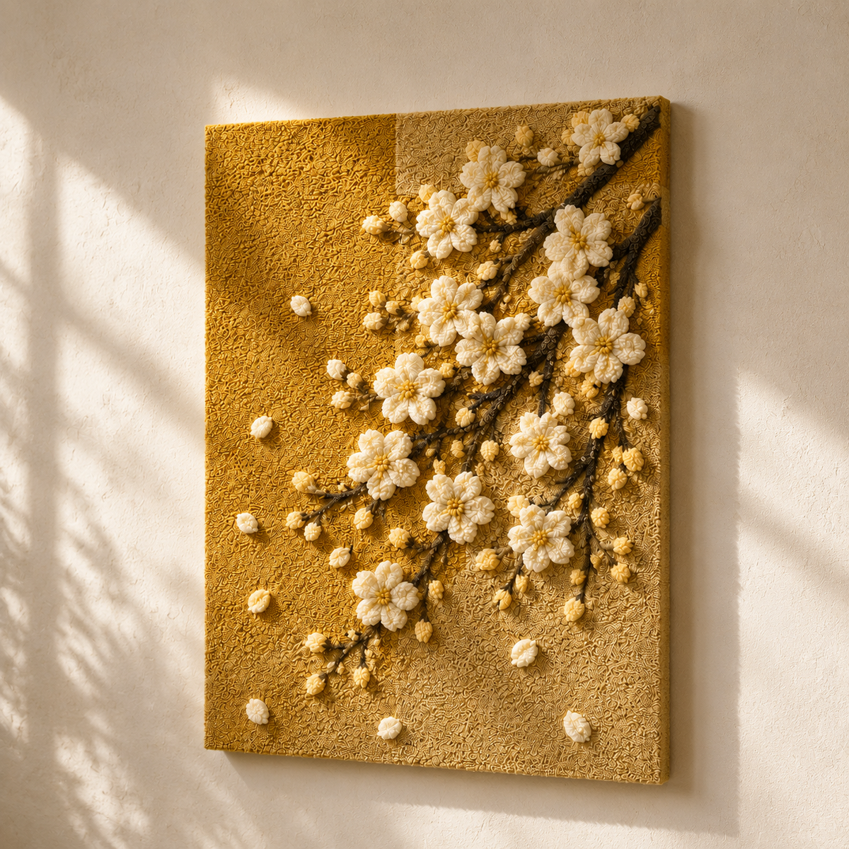 Hewn Earth Cherry Blossoms wall art featuring delicate pink cherry blossoms on a neutral background, decorative home wall decor.
