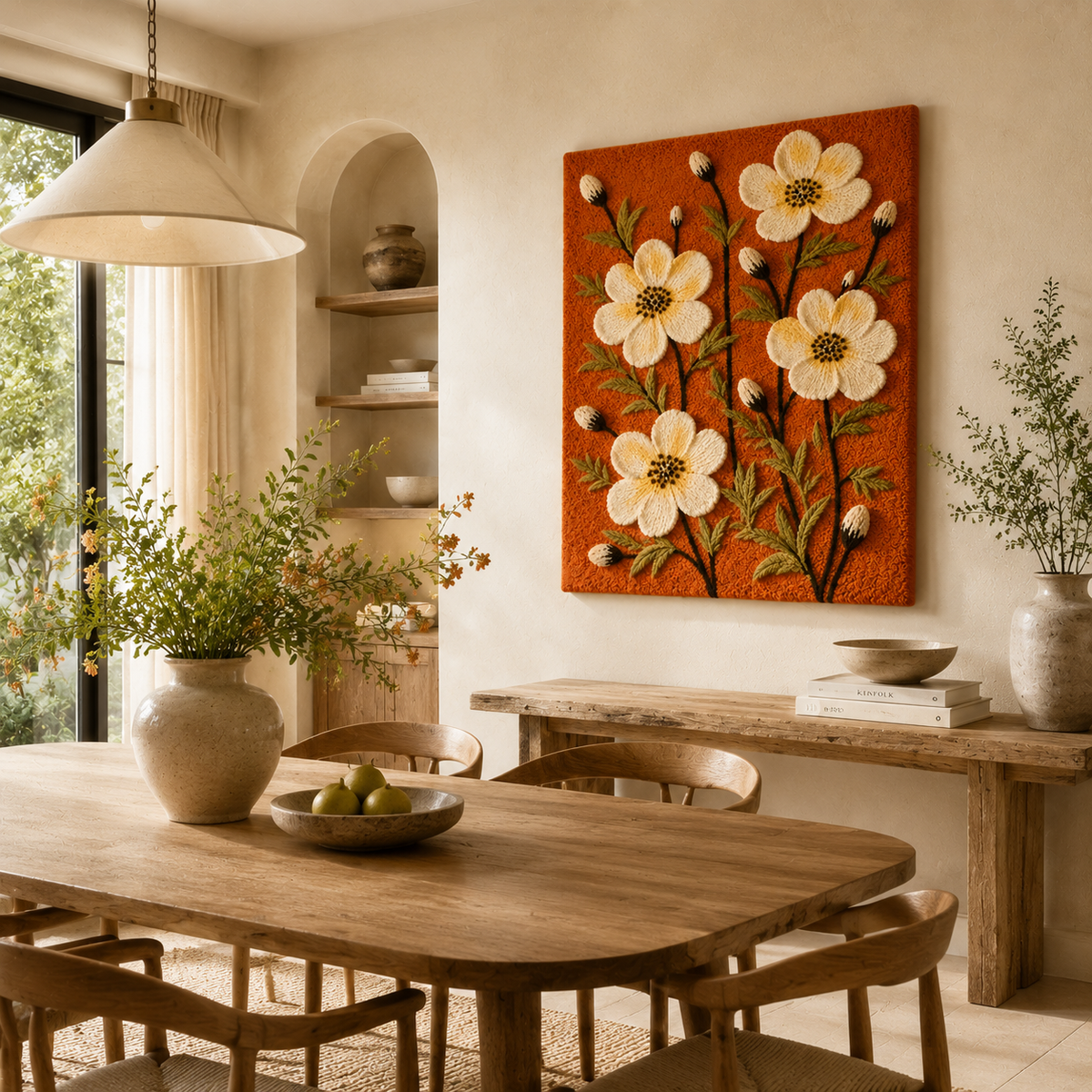 Cream Buttercups wall art by Hewn Earth featuring a botanical illustration of cream-colored buttercup flowers on a neutral background.