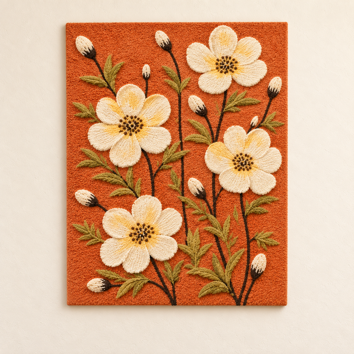 Hewn Earth Cream Buttercups wall art featuring soft cream-colored buttercup flowers on a neutral background.