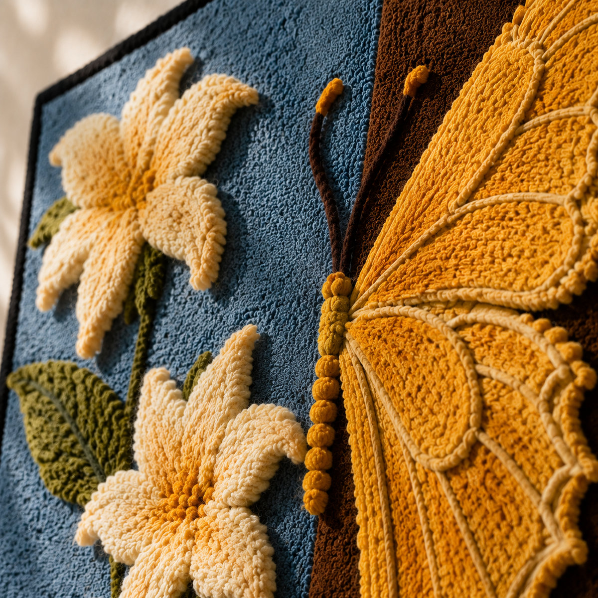 Wall art diptych featuring butterflies and lilies by Hewn Earth, showcasing vibrant floral and insect illustrations.