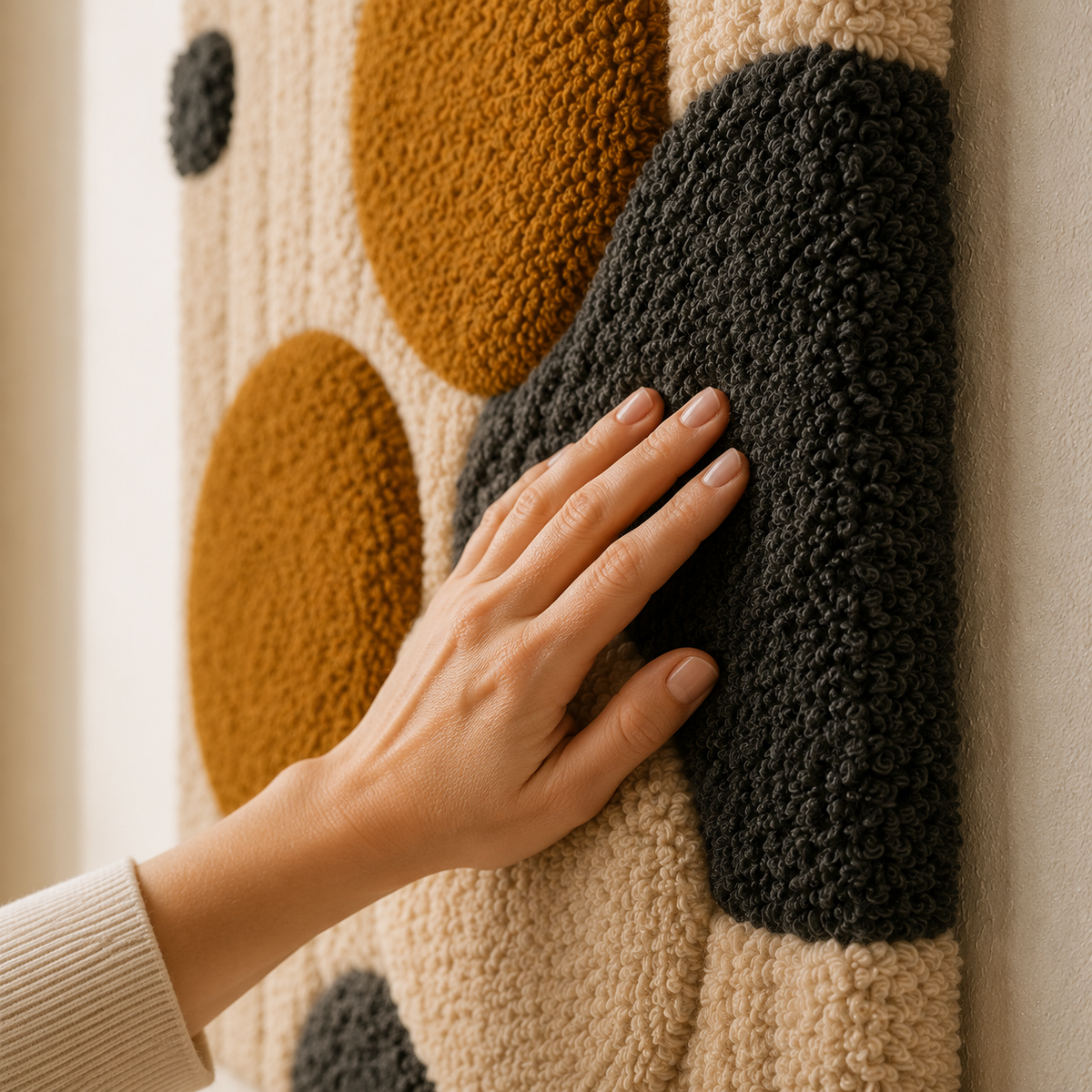 Ochre pebbles wall art by Hewn Earth featuring natural stone textures and warm earthy tones for a decorative interior accent.