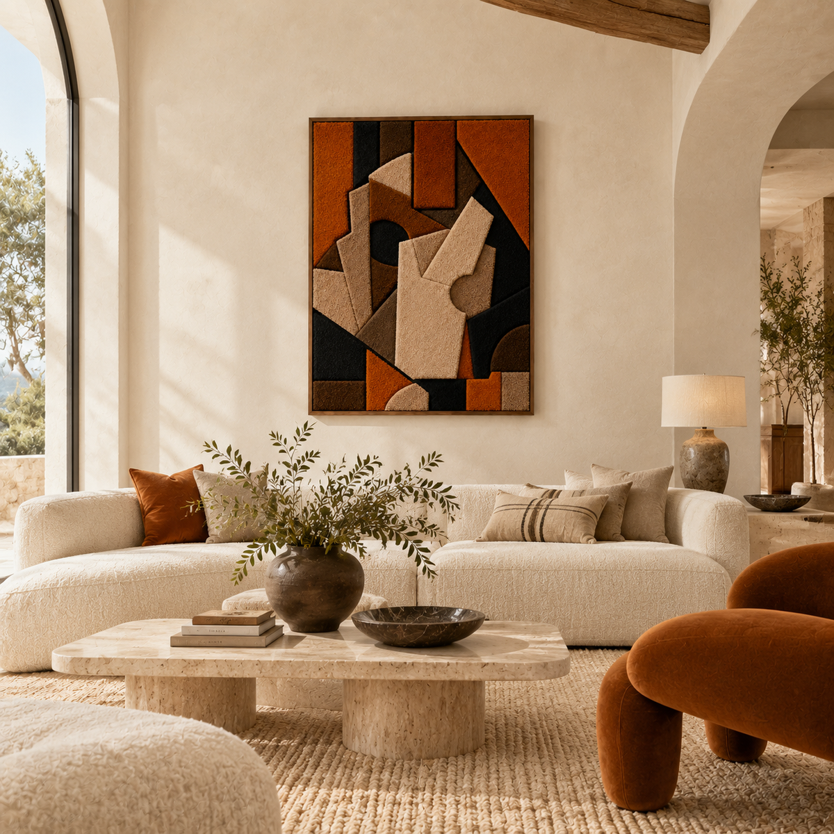 Hewn Earth terracotta wall art totems with textured, handcrafted designs ideal for decorative interior or outdoor wall display.