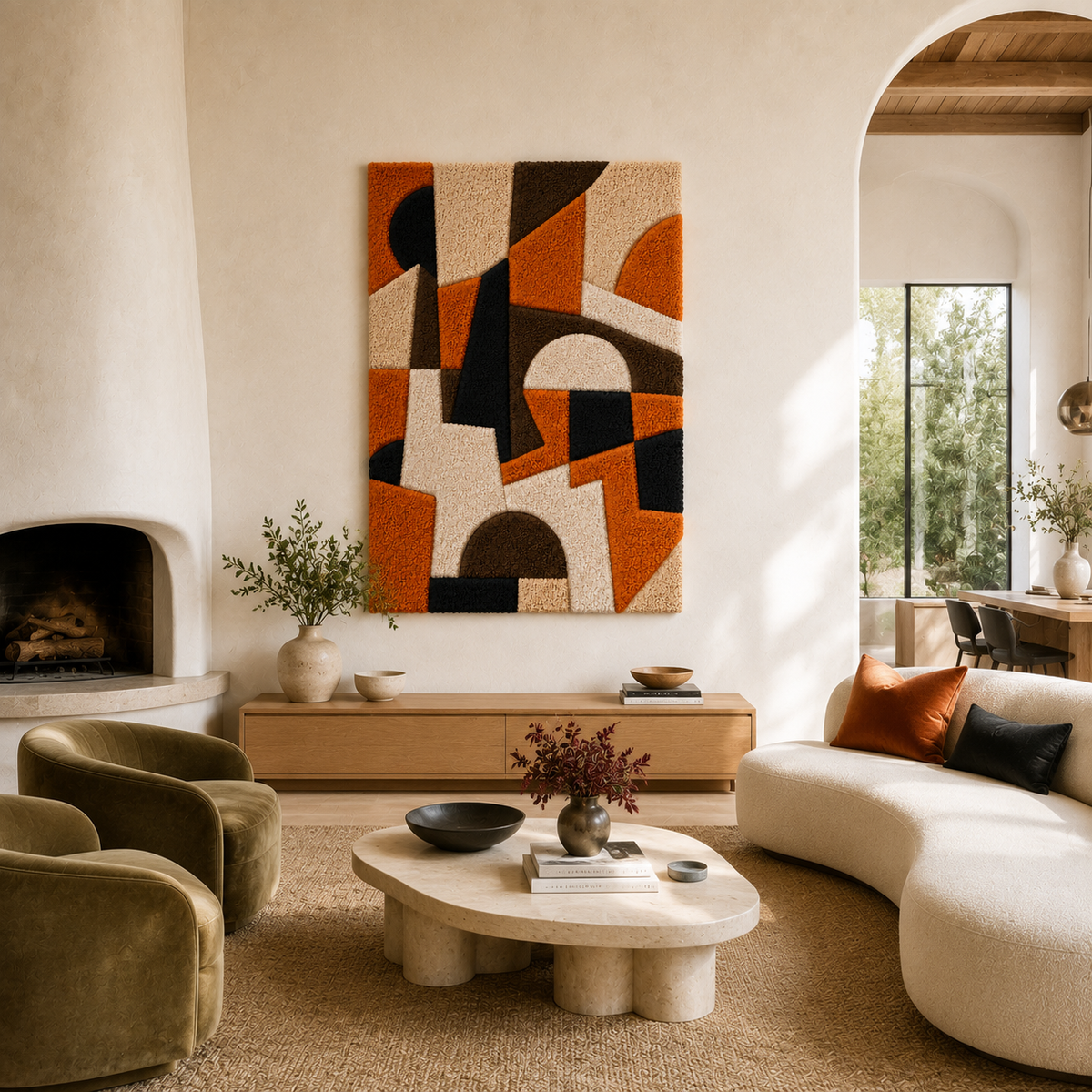 Hewn Earth Bauhaus Blocks HE-0048 wall art featuring geometric wooden blocks arranged in a modern, minimalist design.