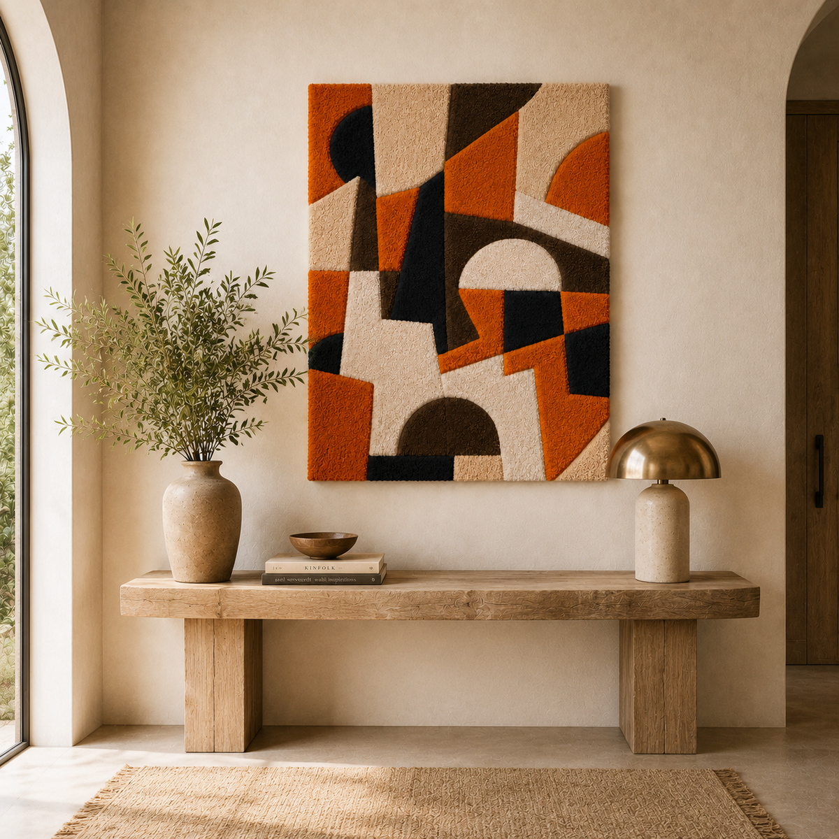 Hewn Earth Bauhaus Blocks HE-0048 wall art featuring geometric wooden blocks arranged in a modern design.