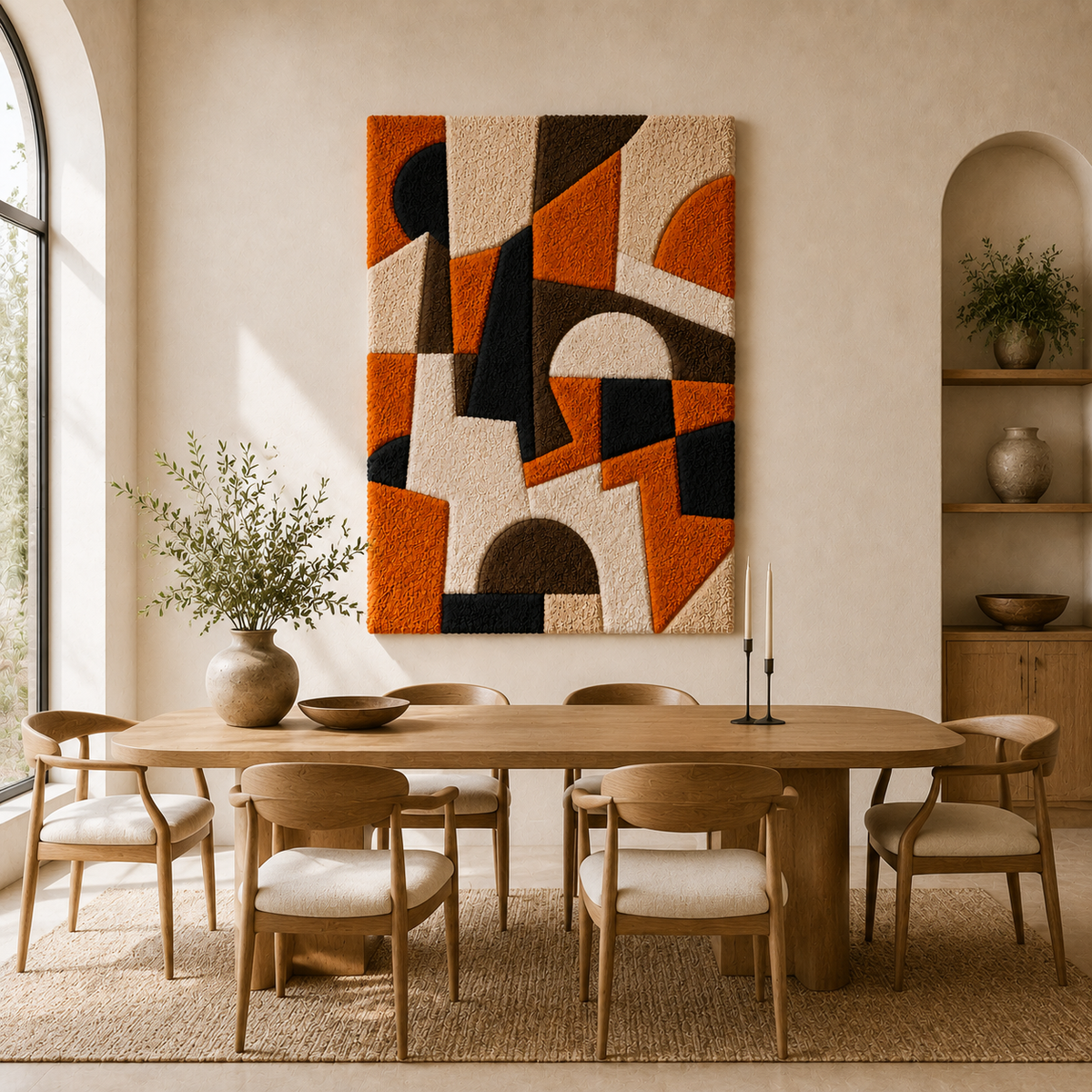 Hewn Earth Bauhaus Blocks HE-0048 wall art featuring geometric wooden blocks arranged in a modern, artistic design.