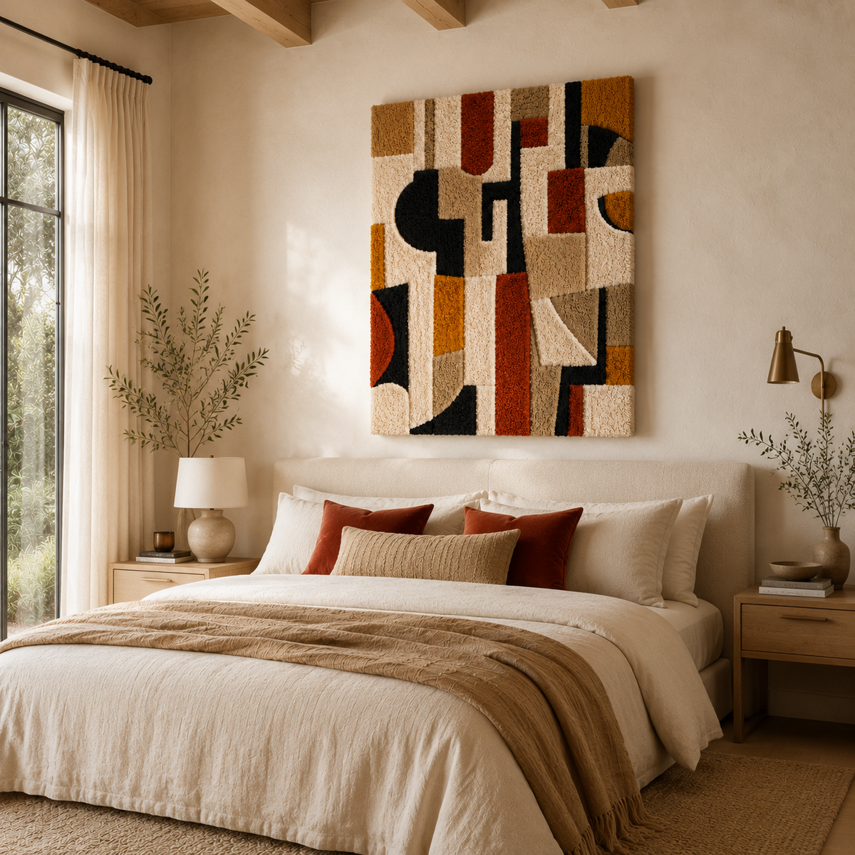 Modernist Grid wall art by Hewn Earth featuring geometric black and white patterns on a square canvas.
