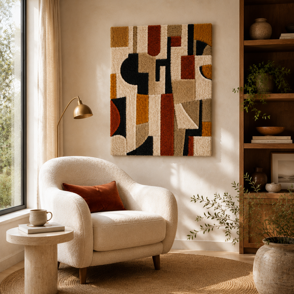 Modernist Grid wall art by Hewn Earth featuring a geometric geometric design on a neutral background.