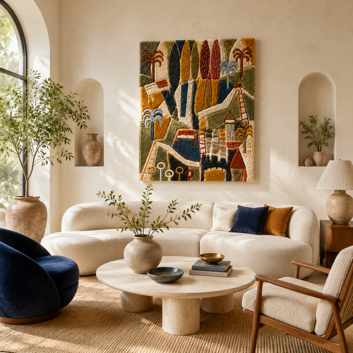 Colorful Folk Tapestry wall art by Hewn Earth, featuring intricate patterns and vibrant designs for home decor.
