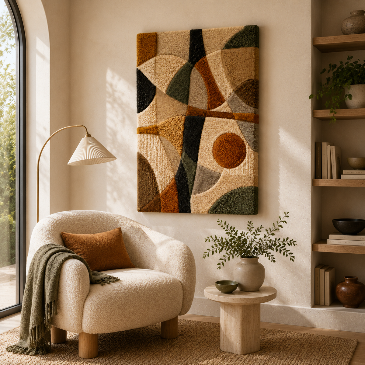 Hewn Earth Desert Geometry HE-0051 wall art featuring abstract desert landscape design in earthy tones on canvas.