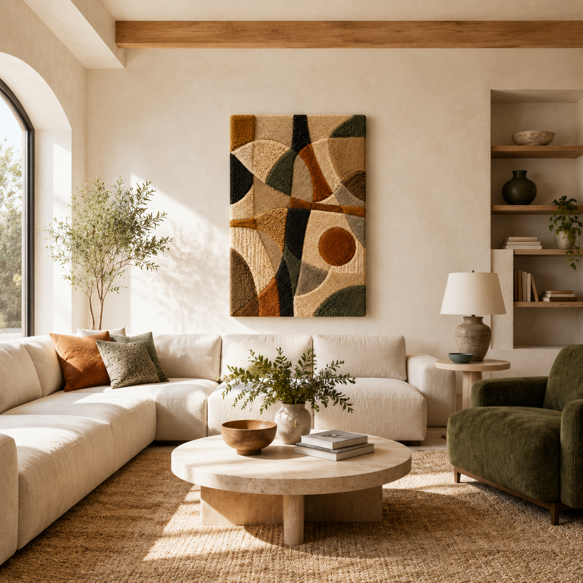 Hewn Earth Desert Geometry HE-0051 wall art featuring abstract desert-inspired geometric design in neutral tones.