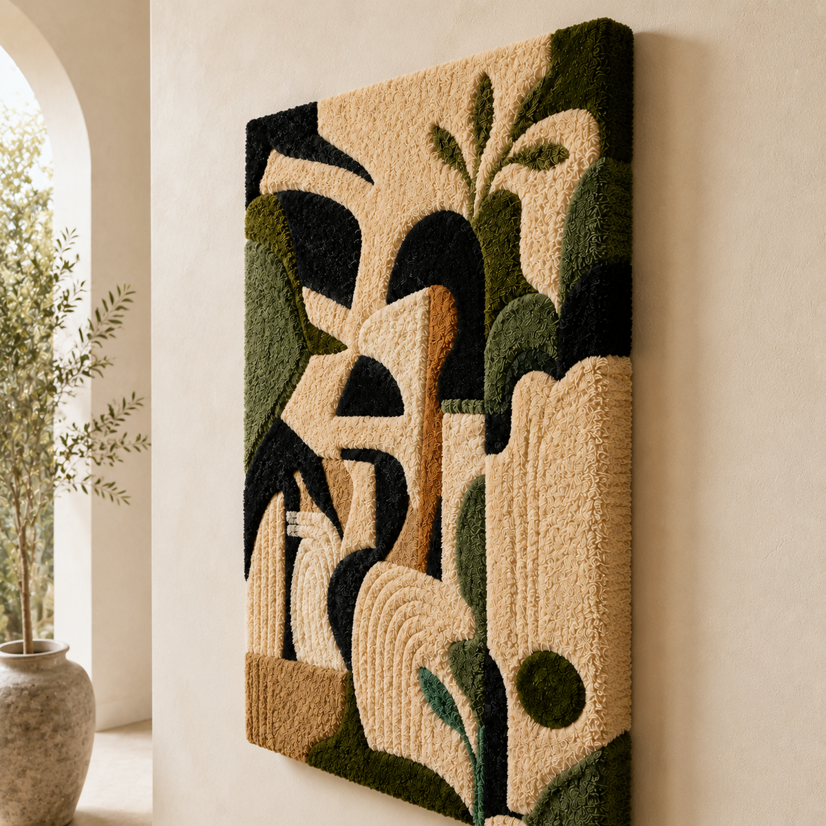 Botanical silhouette wall art by Hewn Earth, HE-0052, featuring a detailed black botanical design on a white background.