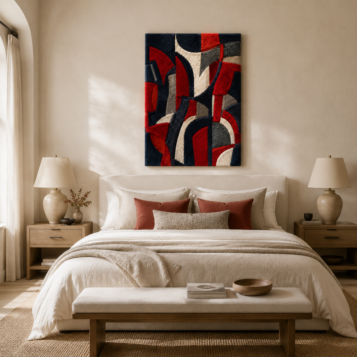 Crimson Rhythm wall art by Hewn Earth featuring abstract red and black painted design on canvas.