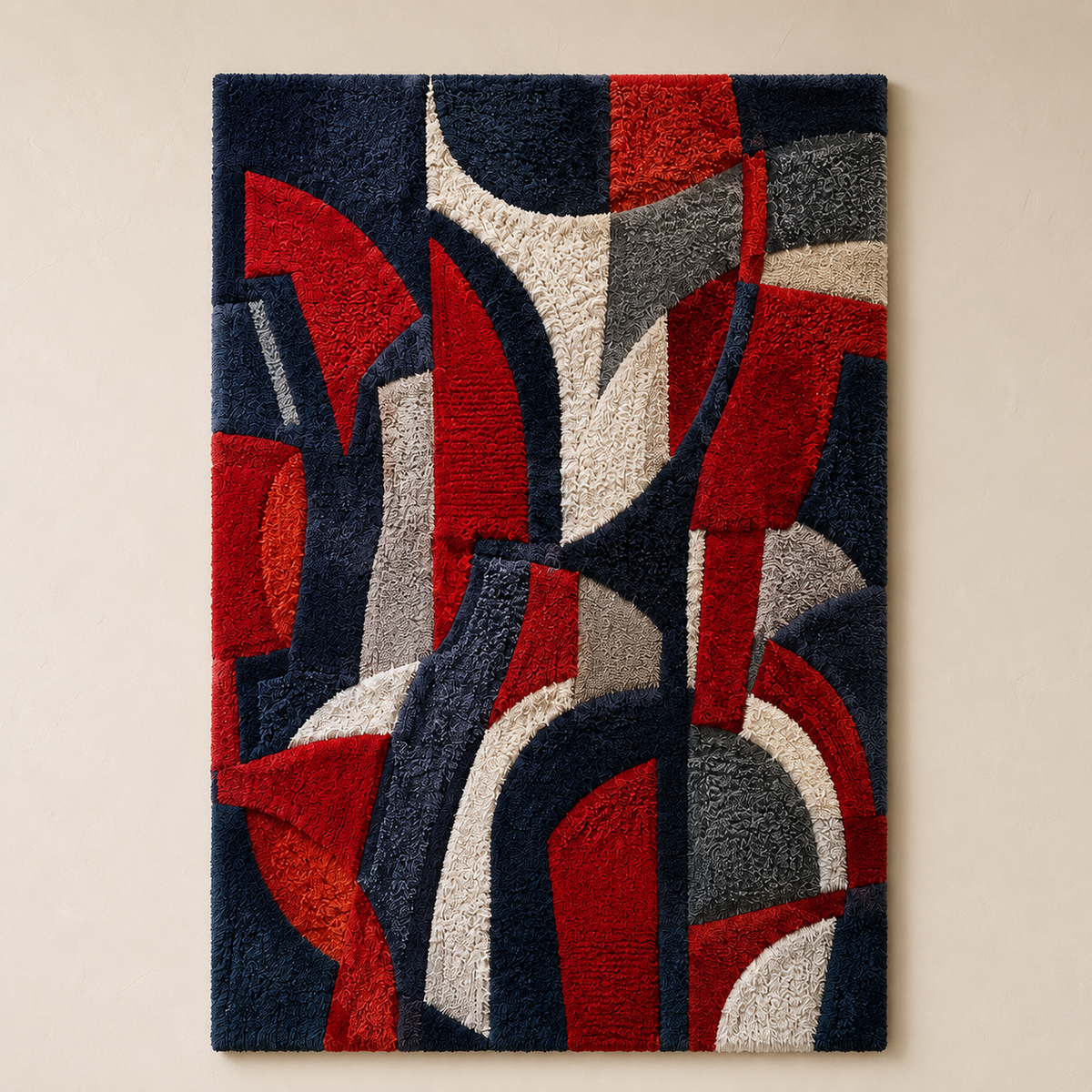 Crimson Rhythm HE-0053 Hewn Earth wall art featuring vibrant red abstract design on a canvas background.