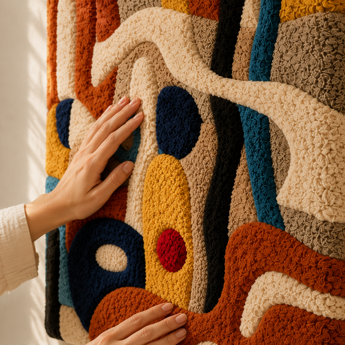Hewn Earth Playful Abstraction wall art design featuring vibrant, colorful geometric shapes on a canvas.