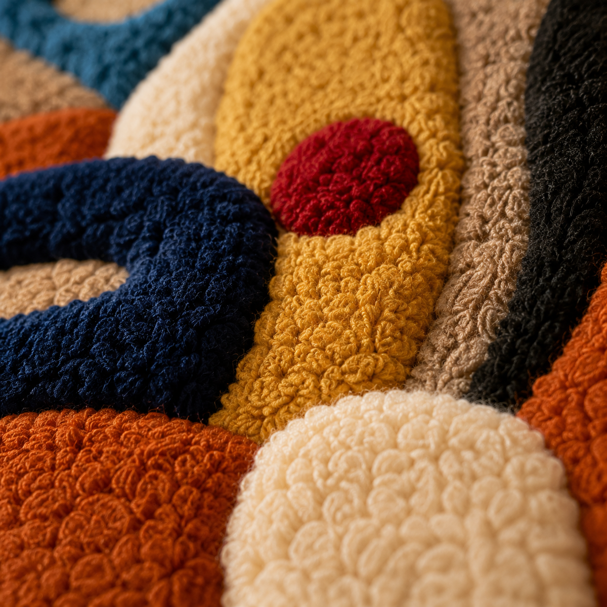 Colorful abstract wall art by Hewn Earth featuring playful shapes and vibrant patterns, perfect for modern home decor.
