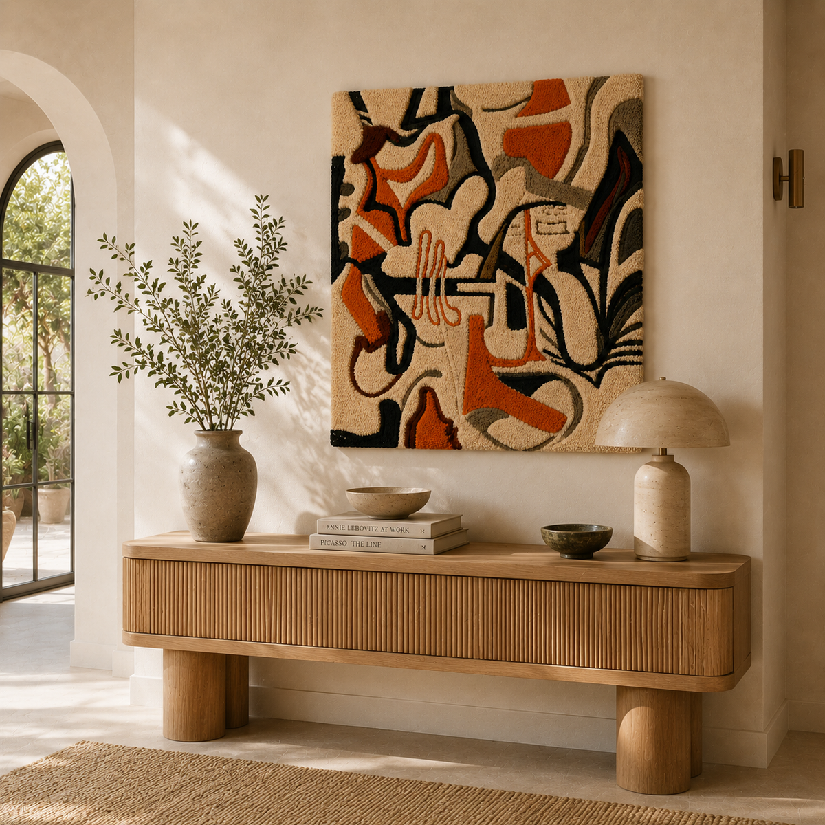 Hewn Earth Linear Botanica HE-0056 wall art featuring minimalist botanical line drawing on a neutral background.