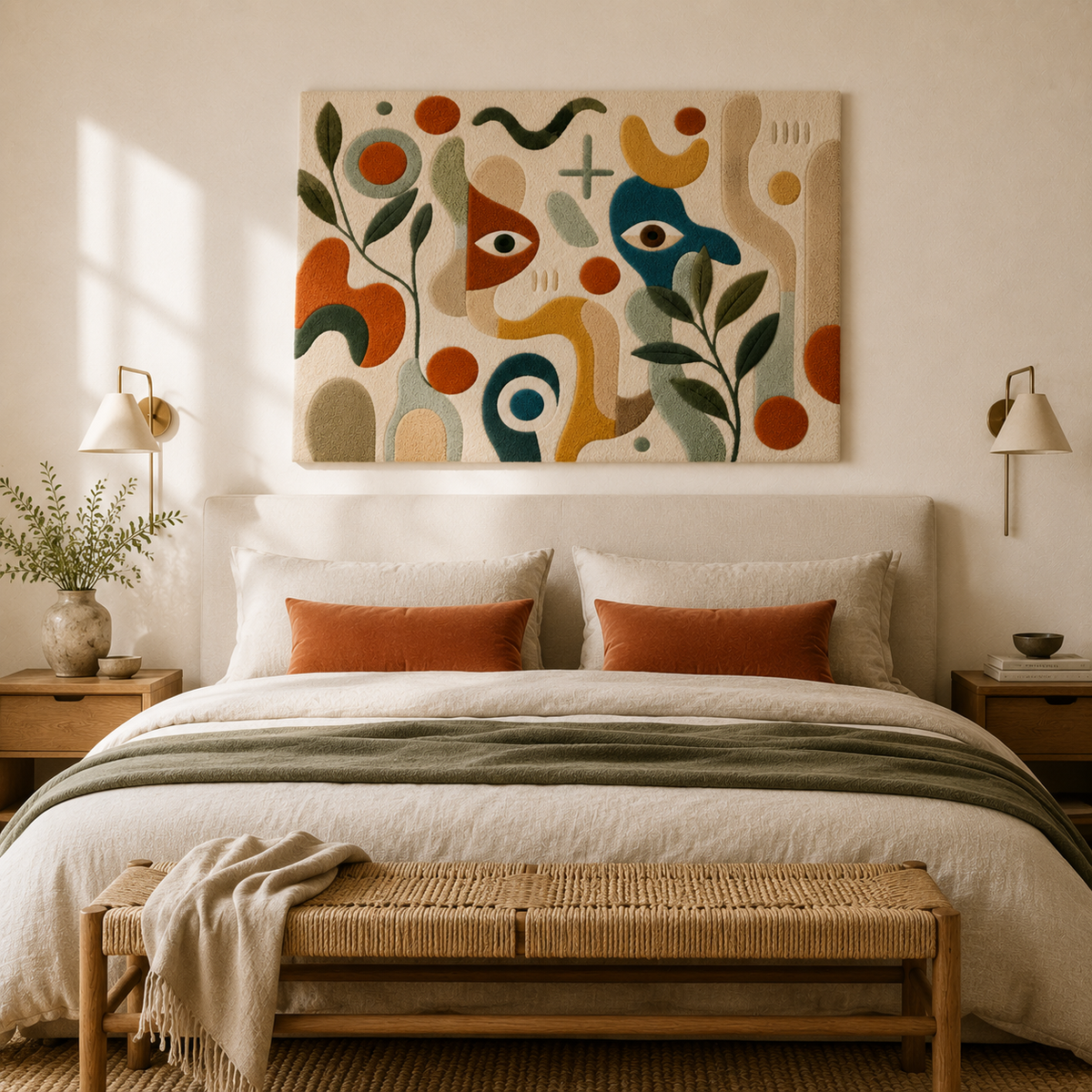 Hewn Earth Garden Glyphs wall art featuring intricate garden-themed glyph designs on a neutral background.