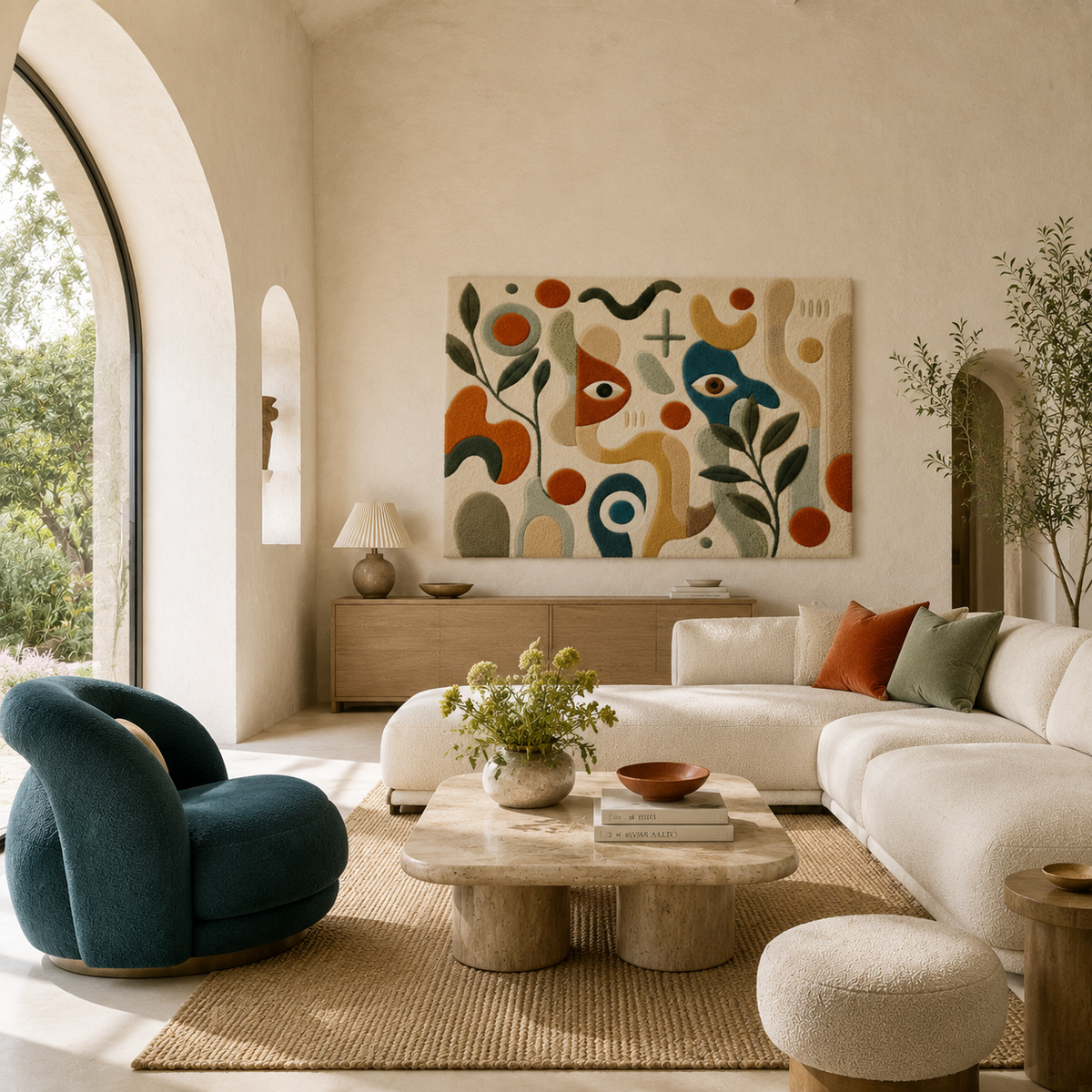 Hewn Earth Garden Glyphs wall art featuring a decorative ceramic glyph with intricate patterns and natural earthy tones.