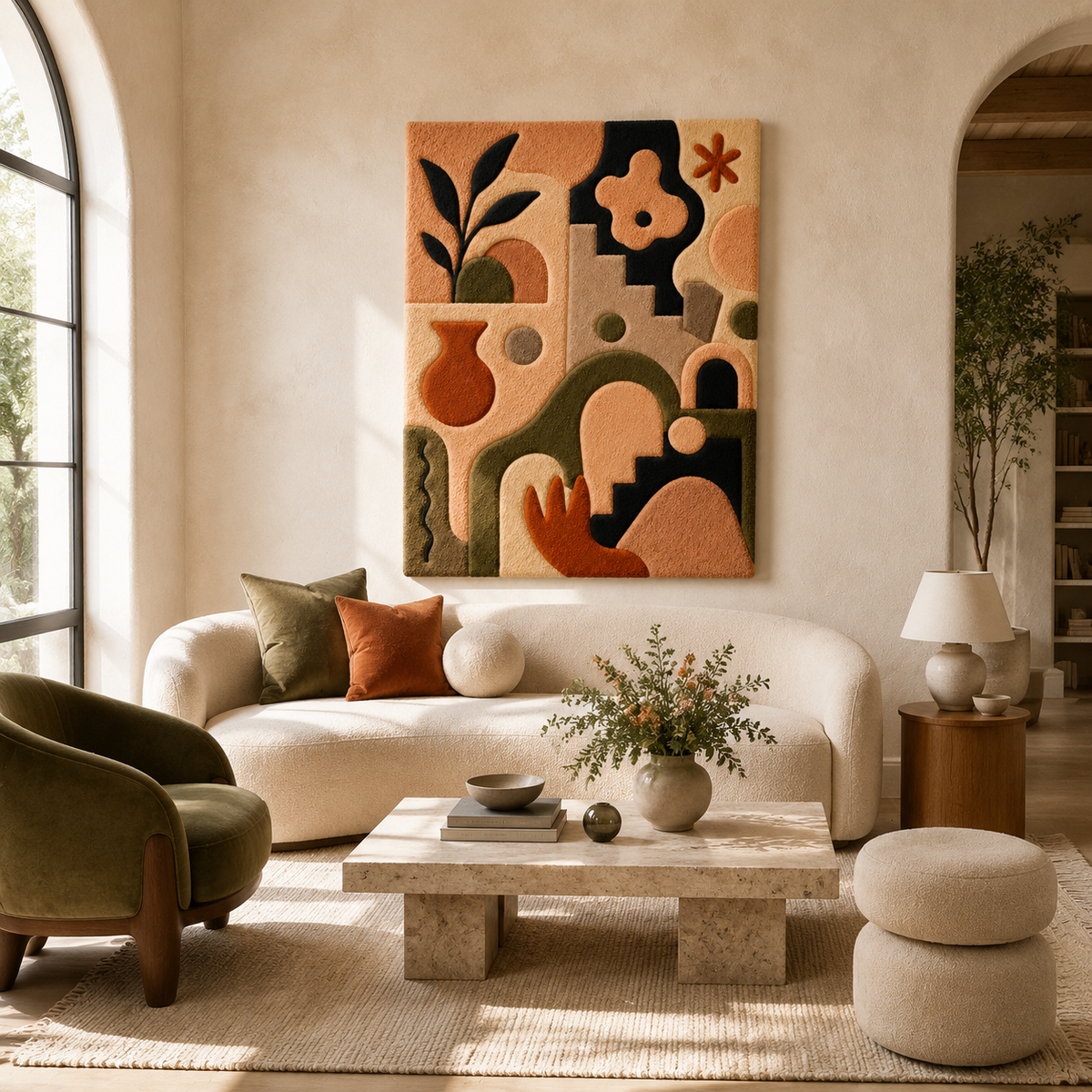 Hewn Earth Folk Garden HE-0059 wall art featuring intricate folk-inspired design on a textured surface.