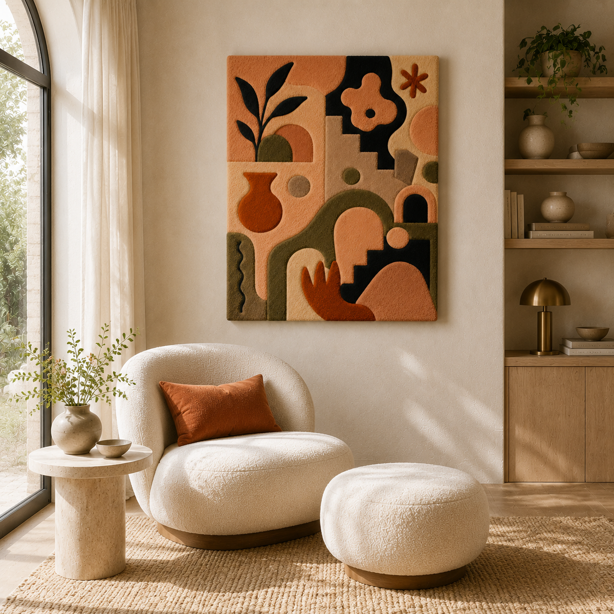 Folk Garden wall art by Hewn Earth featuring intricate folk-inspired designs in earthy tones, suitable for home or office decor.