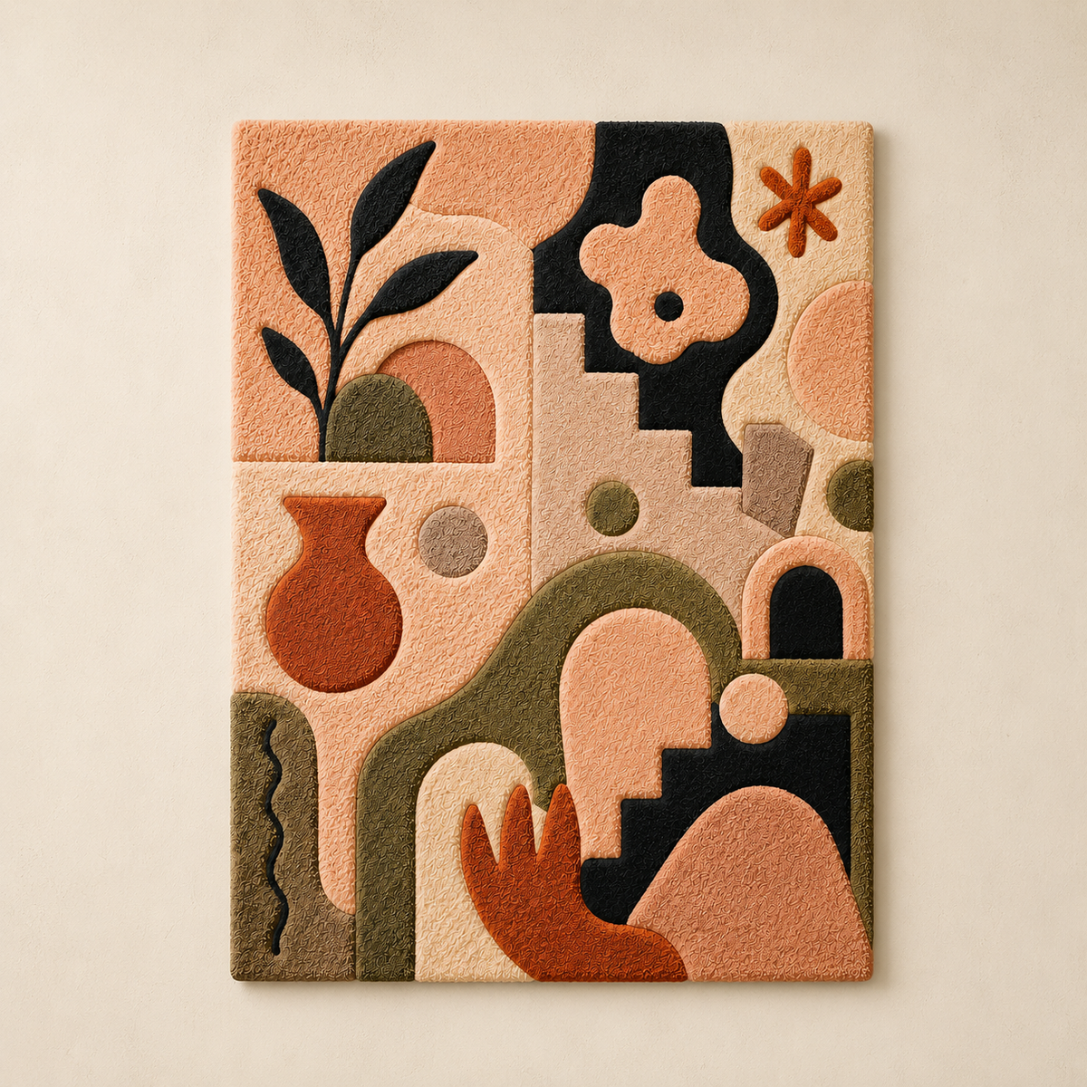 Hewn Earth Folk Garden HE-0059 wall art featuring intricate folk-inspired patterns on a textured surface.