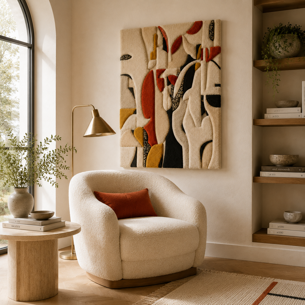 Hewn Earth Stacked Stems wall art featuring layered, textured botanical design in neutral tones for modern home decor.