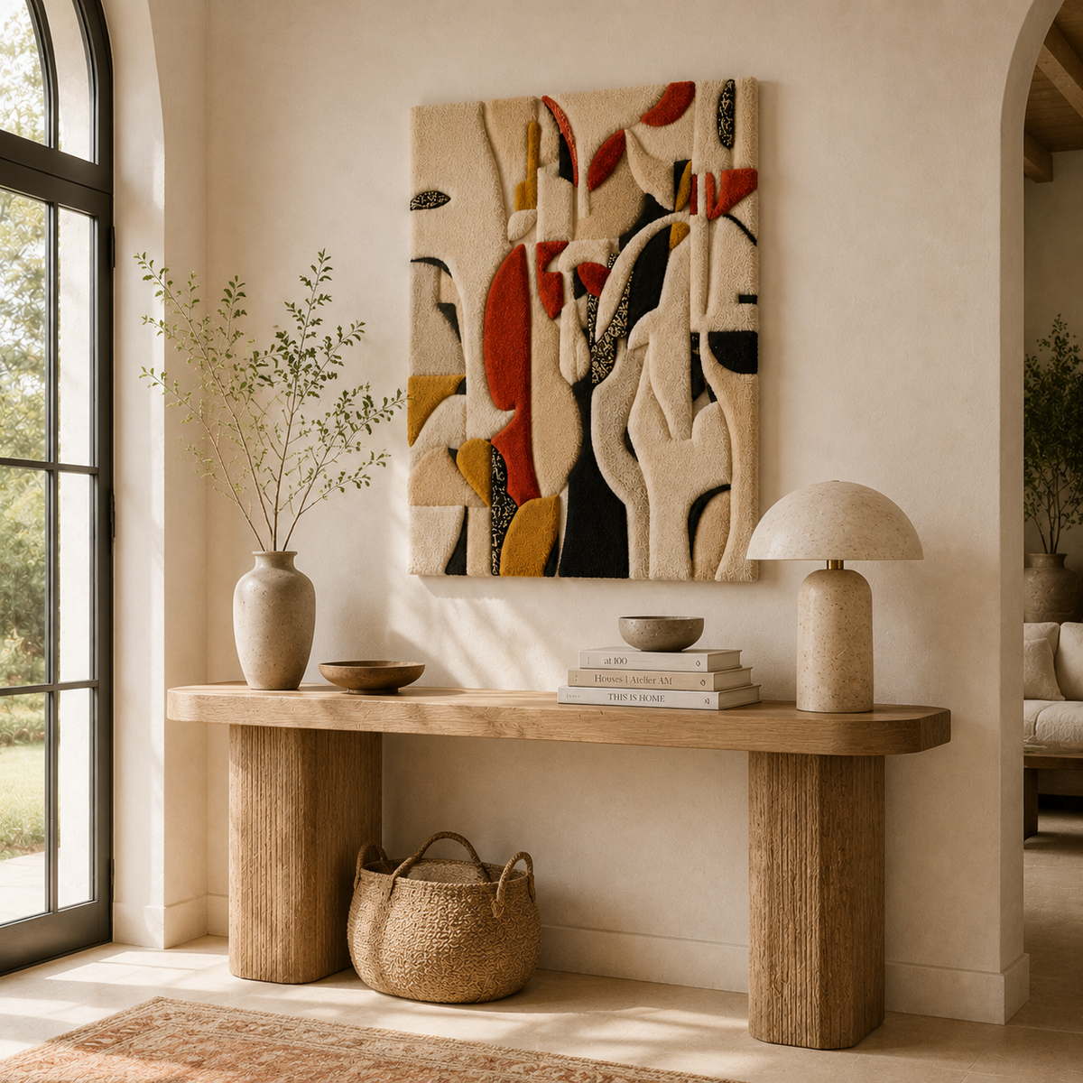 Hewn Earth Stacked Stems wall art featuring abstract layered botanical design in earthy tones.