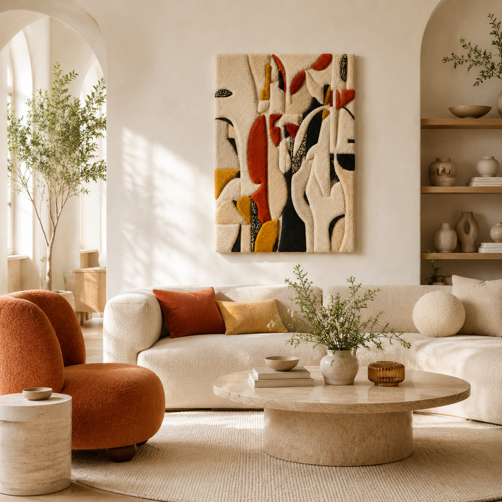 Hewn Earth Stacked Stems wall art piece featuring layered, natural-toned wooden stems arranged in an artistic display.
