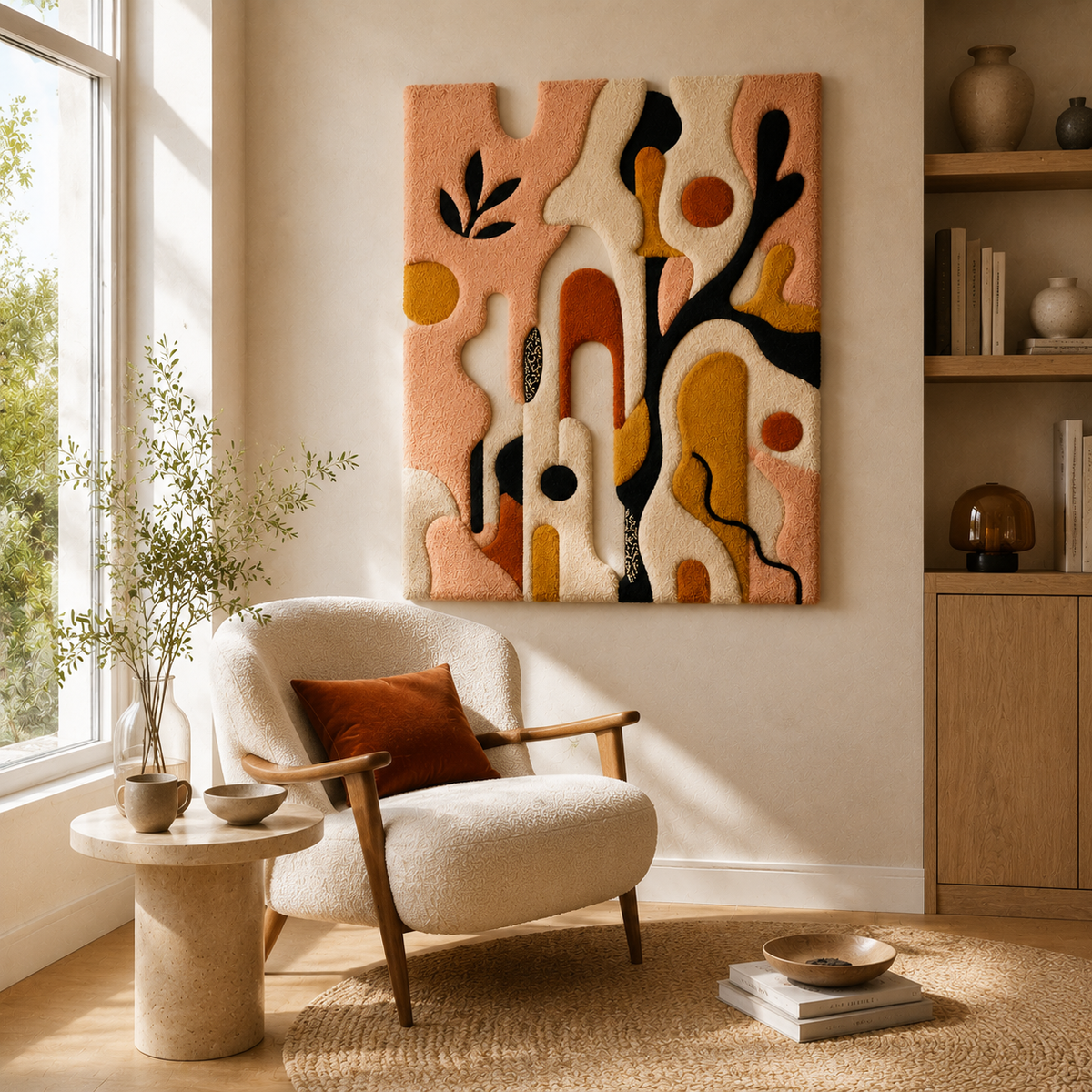 Hewn Earth Blush Garden wall art featuring a vibrant floral design on a canvas, suitable for modern home decor.